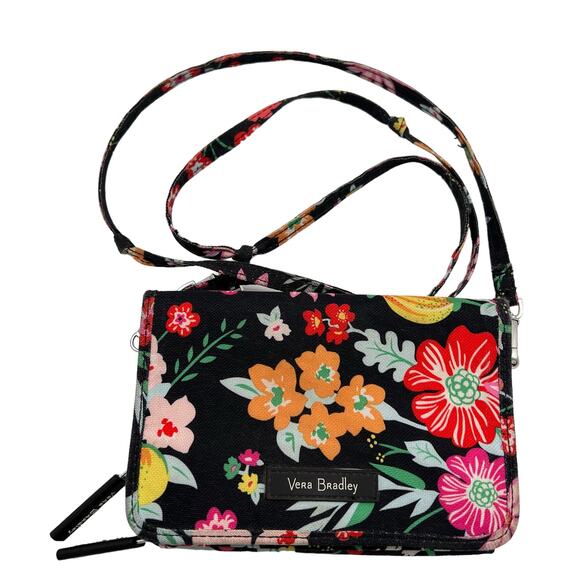 Vera Bradley Trifold Wallet Tangerine Twist Crossbody Wallet Adjustable Strap - Picture 1 of 12